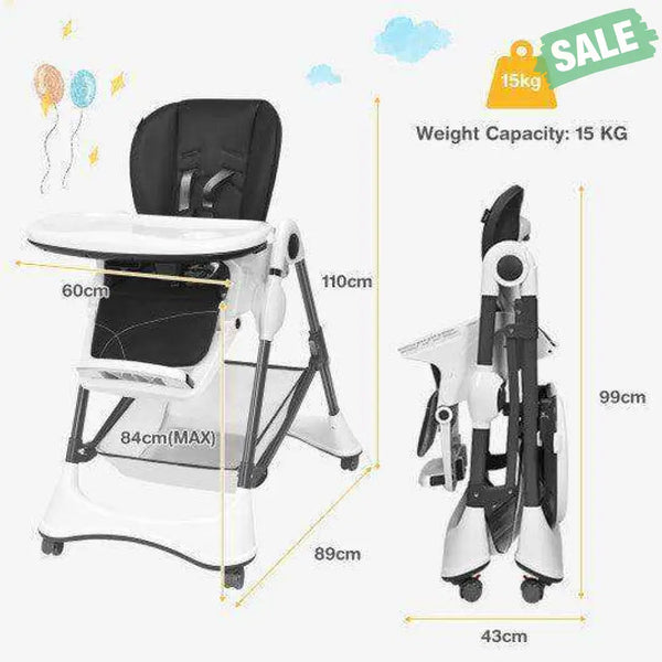 A-Shaped High Chair with 4 Lockable Wheels-Black High Chairs