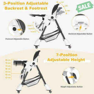 A-Shaped High Chair with 4 Lockable Wheels-Black High Chairs