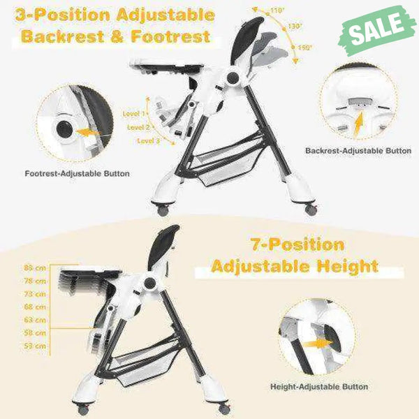 A-Shaped High Chair with 4 Lockable Wheels-Black High Chairs