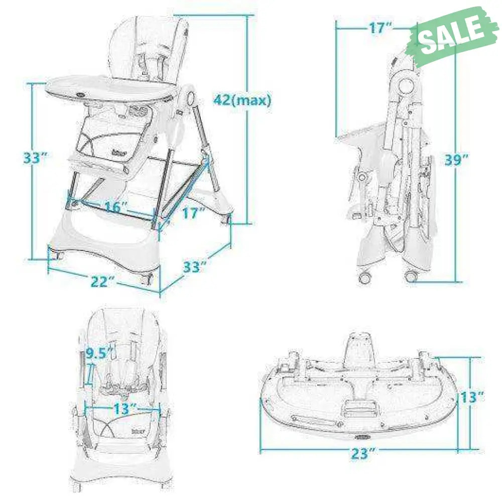 A-Shaped High Chair with 4 Lockable Wheels-Black High Chairs