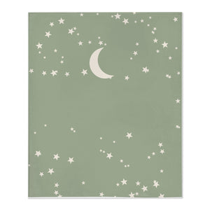 Personalize the Moon and Stars toddler minky blanket in sage with your baby's name