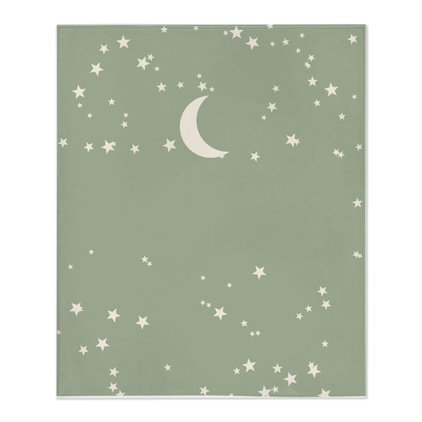 Personalize the Moon and Stars toddler minky blanket in sage with your baby's name