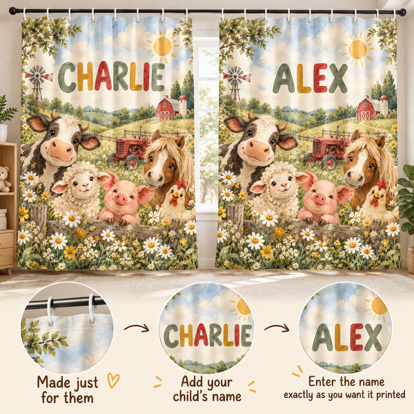 Add your child's name to the Sunny Farm shower curtain