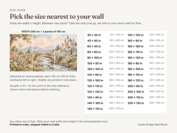Watercolor Castle Bridge Fairy Tale Wall Mural, image 5