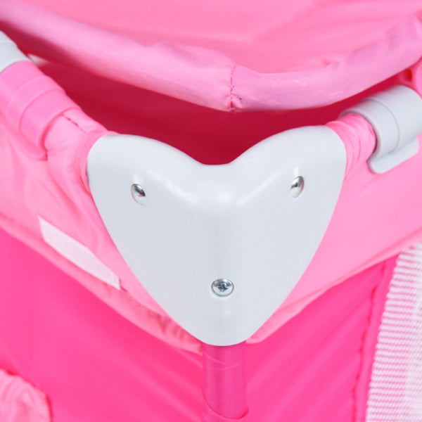 Foldable baby crib playpen with mosquito net and bag, shown at angle 16, perfect for safe play and travel.