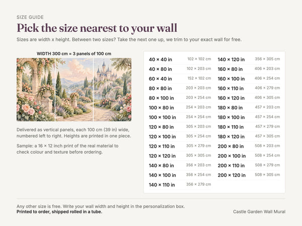 Watercolor Castle Garden Fairy Tale Wall Mural, image 5