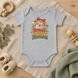 Brand New Human baby bodysuit in heather grey