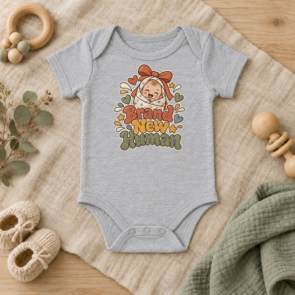 Brand New Human baby bodysuit in heather grey