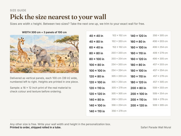 Watercolor Safari Parade Wall Mural, image 5