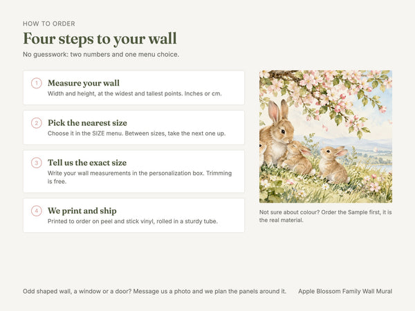 Watercolor Apple Blossom Family Bunny Wall Mural, image 6