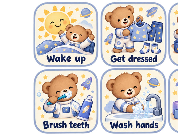 Space Bear Daily Routine Wall Decals, Set of 12, image 4