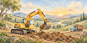 Watercolor Sunrise Excavator Wall Mural, image 3