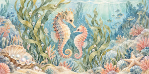 Watercolor Seahorse Pair Ocean Wall Mural, image 3