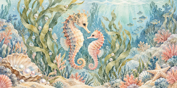 Watercolor Seahorse Pair Ocean Wall Mural, image 3