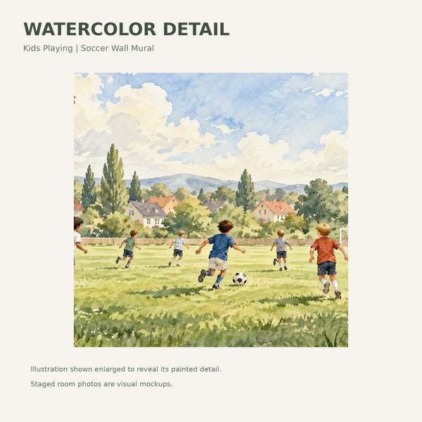 Watercolor Kids Playing Soccer Wall Mural, image 4