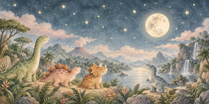 Watercolor Moonlit Dinosaurs Wall Mural, image 3