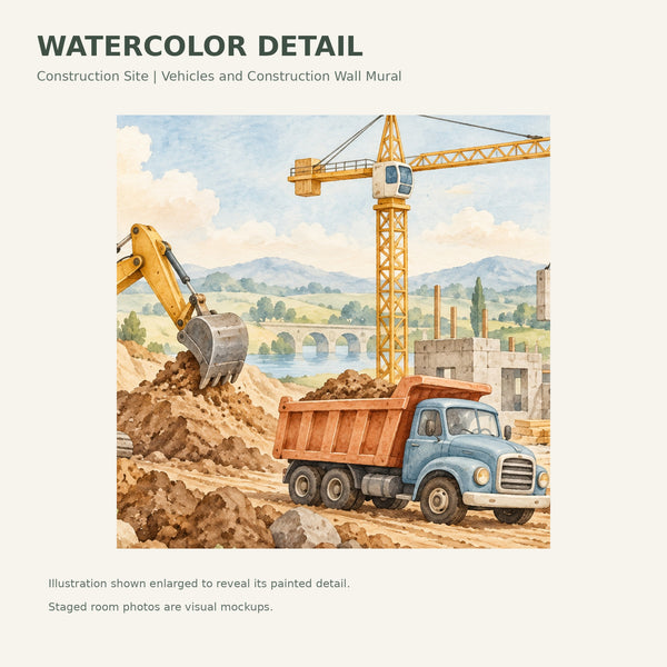 Watercolor Construction Site Wall Mural, image 4