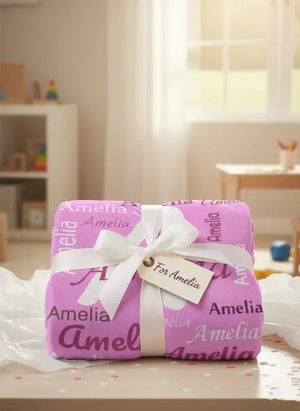 Your Letter and Name - Personalized Name Blanket: Pink & White Flannel Fleece Throw