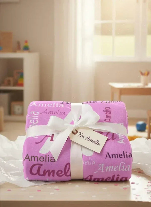 Your Letter and Name - Personalized Name Blanket: Pink & White Flannel Fleece Throw