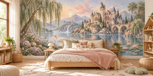 Watercolor Lakeside Castle Fairy Tale Wall Mural, image 2