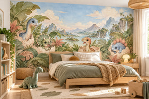 Watercolor Hatching Dinosaurs Wall Mural, image 2