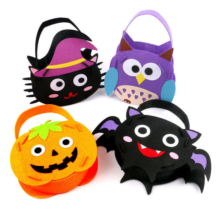 Handmade children's portable pumpkin bag for DIY activities, perfect for puzzles and creative play.