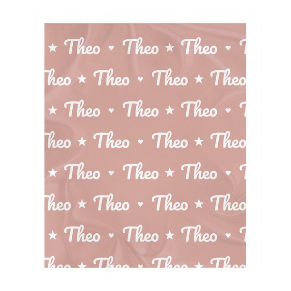 Name Pattern toddler sherpa blanket in blush