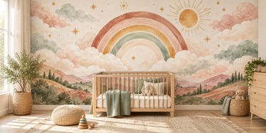 Watercolor Starry Rainbow Dreamland Wall Mural, image 1
