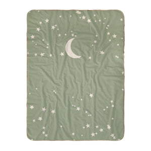 Personalize the Moon and Stars sherpa baby blanket in sage with your baby's name