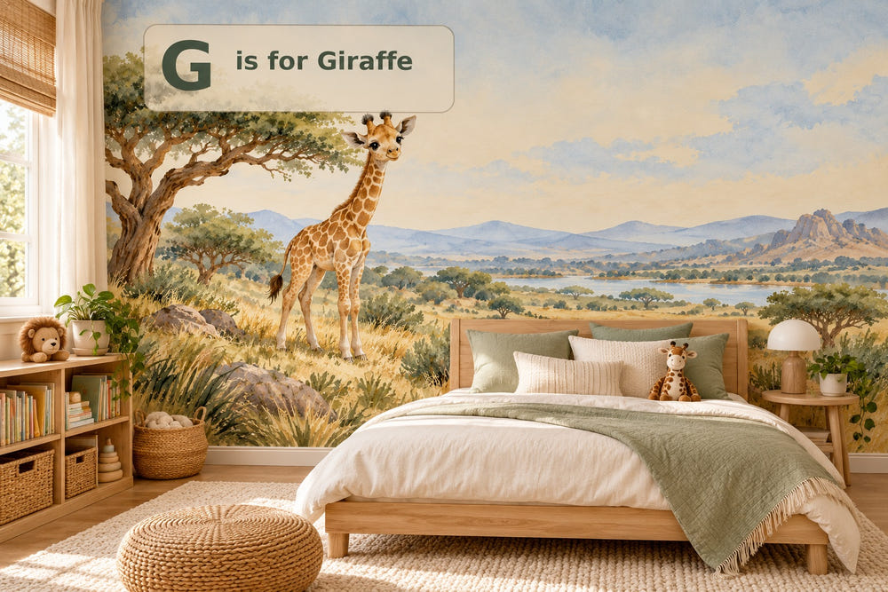 Watercolor G is for Giraffe Alphabet Wall Mural, image 1