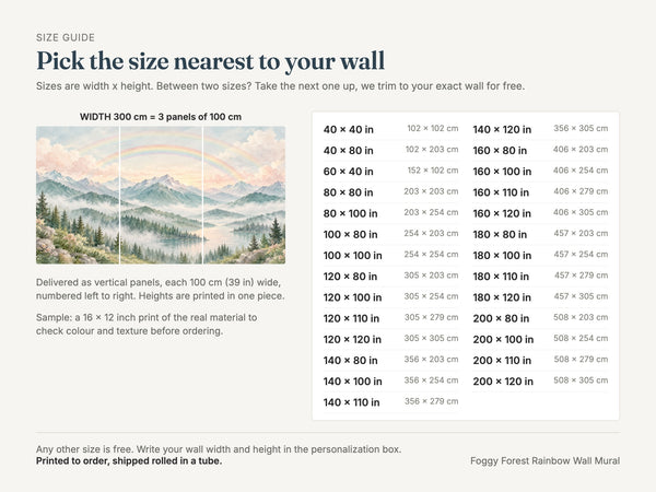 Watercolor Foggy Forest Rainbow Wall Mural, image 4