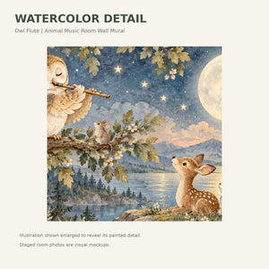 Watercolor Owl Flute Wall Mural, image 4