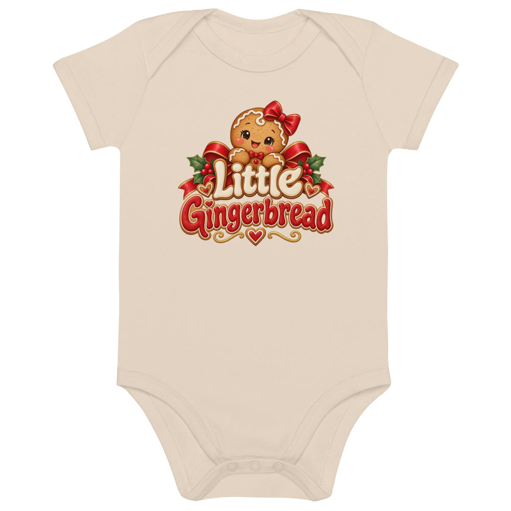 Little Gingerbread organic cotton baby bodysuit in white, front view
