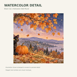 Watercolor Black Cat Halloween Wall Mural, image 4