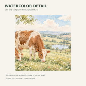 Watercolor Cow and Calf Farm Wall Mural, image 4