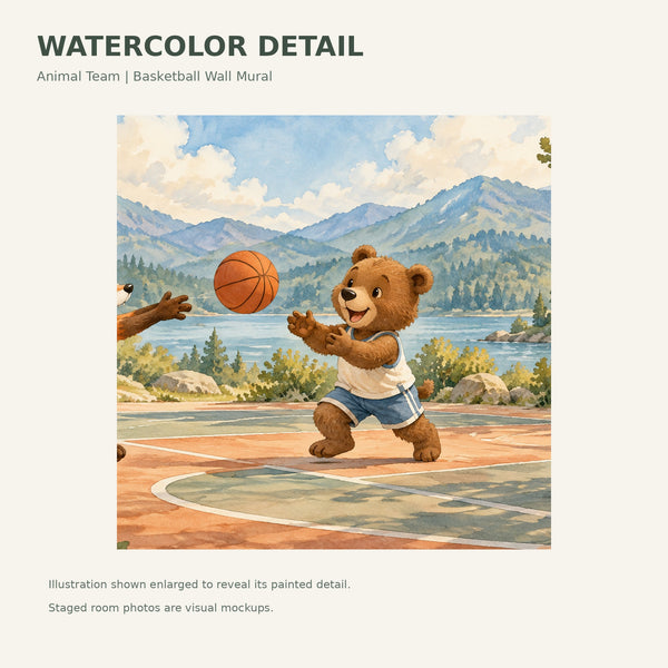 Watercolor Animal Basketball Team Wall Mural, image 4