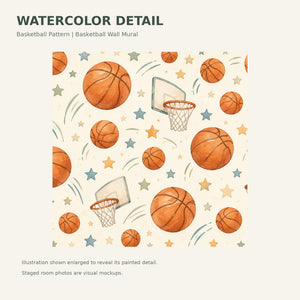 Watercolor Basketball Pattern Wall Mural, image 4