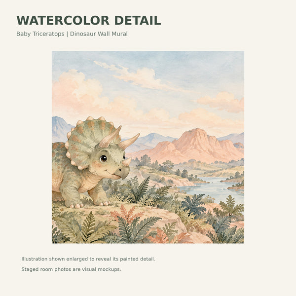 Watercolor Baby Triceratops Dinosaur Wall Mural, image 4
