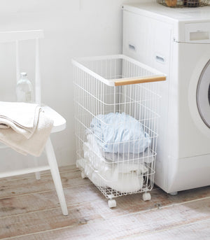 Rolling Wire Basket (24" H)  - Steel + Wood