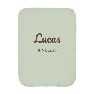 Name and Birth Month swaddle blanket in sage