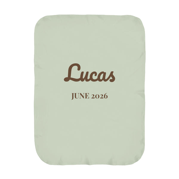 Name and Birth Month swaddle blanket in sage