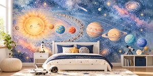 Watercolor Pastel Planets Wall Mural, image 2