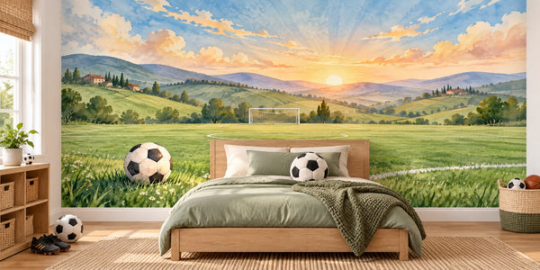 Watercolor Sunrise Pitch Soccer Wall Mural, image 2