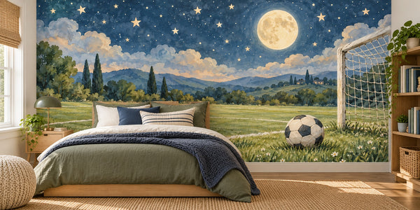 Watercolor Moonlit Match Soccer Wall Mural, image 2