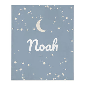 Moon and Stars toddler minky blanket in dusty blue