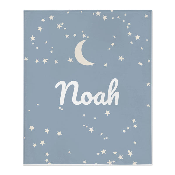 Moon and Stars toddler minky blanket in dusty blue
