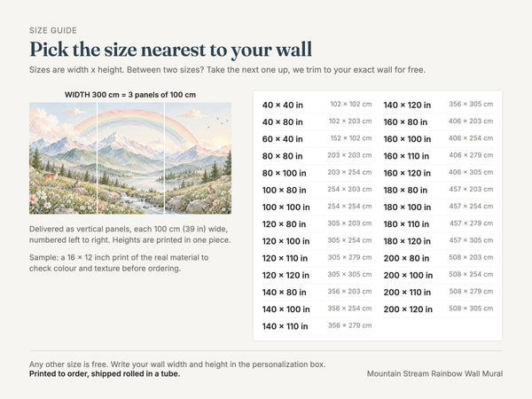 Watercolor Mountain Stream Rainbow Wall Mural, image 4