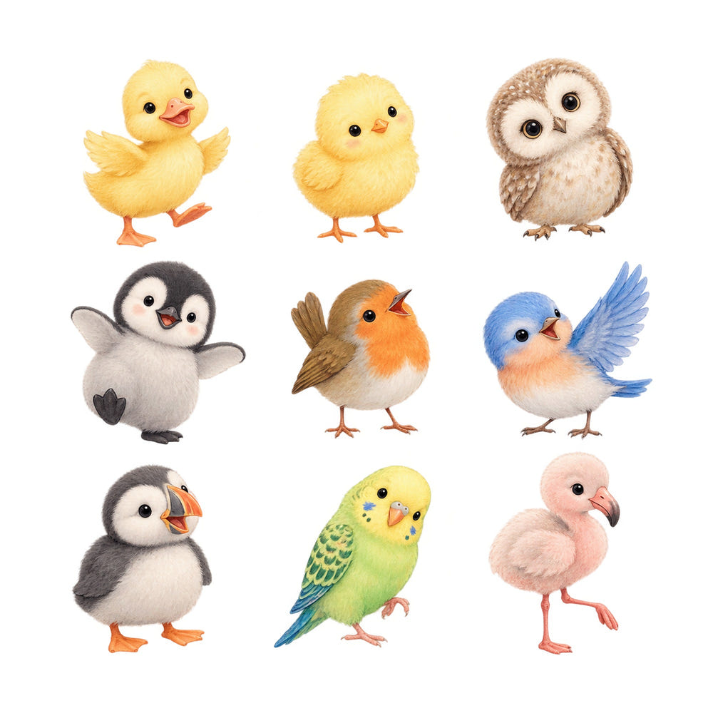 Baby Bird Animal Wall Decals, Set of 9, image 1