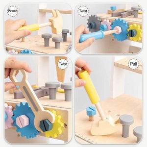 Wooden Tool Walker - Multi-Activity Learning Wagon for Toddlers, angled view showcasing fun features and design.