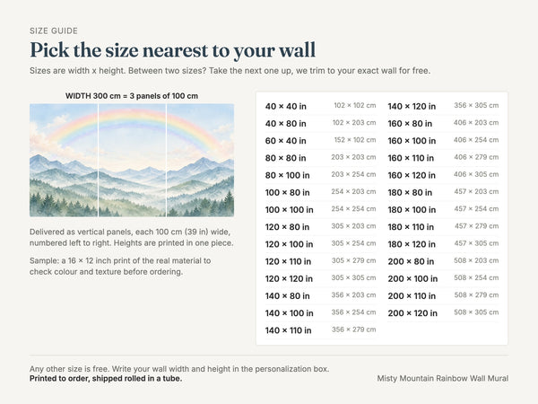 Watercolor Misty Mountain Rainbow Wall Mural, image 4